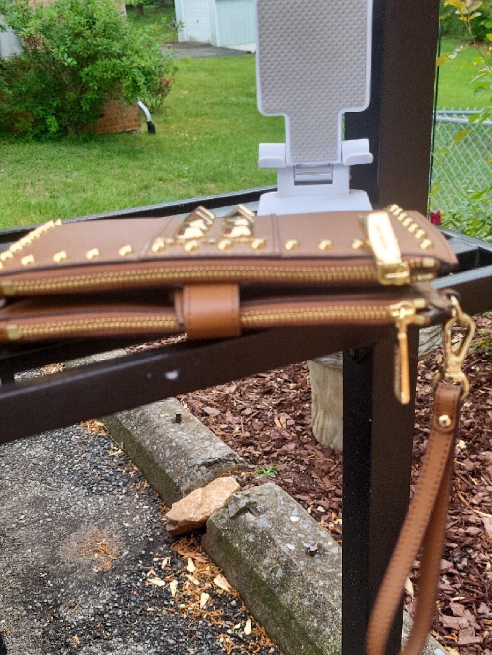 Michael Kors Brown Leather Studded Wristlet Clutch - Picture 4 of 16